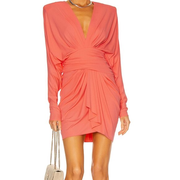 Alexandre Vauthier Ruched Draped Mini Dress Salmon Pink - Picture 1 of 13